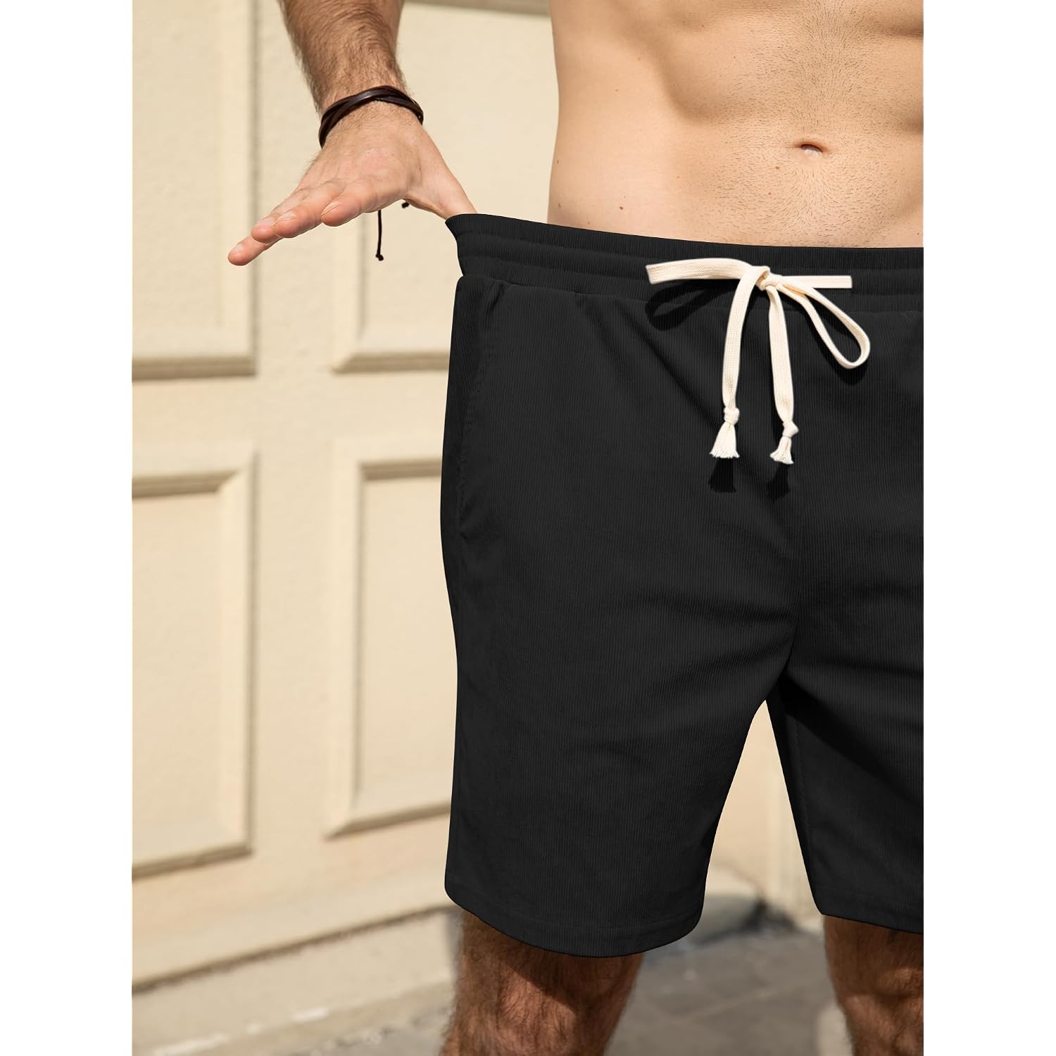 Hardaddy Mens Corduroy Shorts Elastic Waist Drawstring Casual Summer Beach Lounge Short