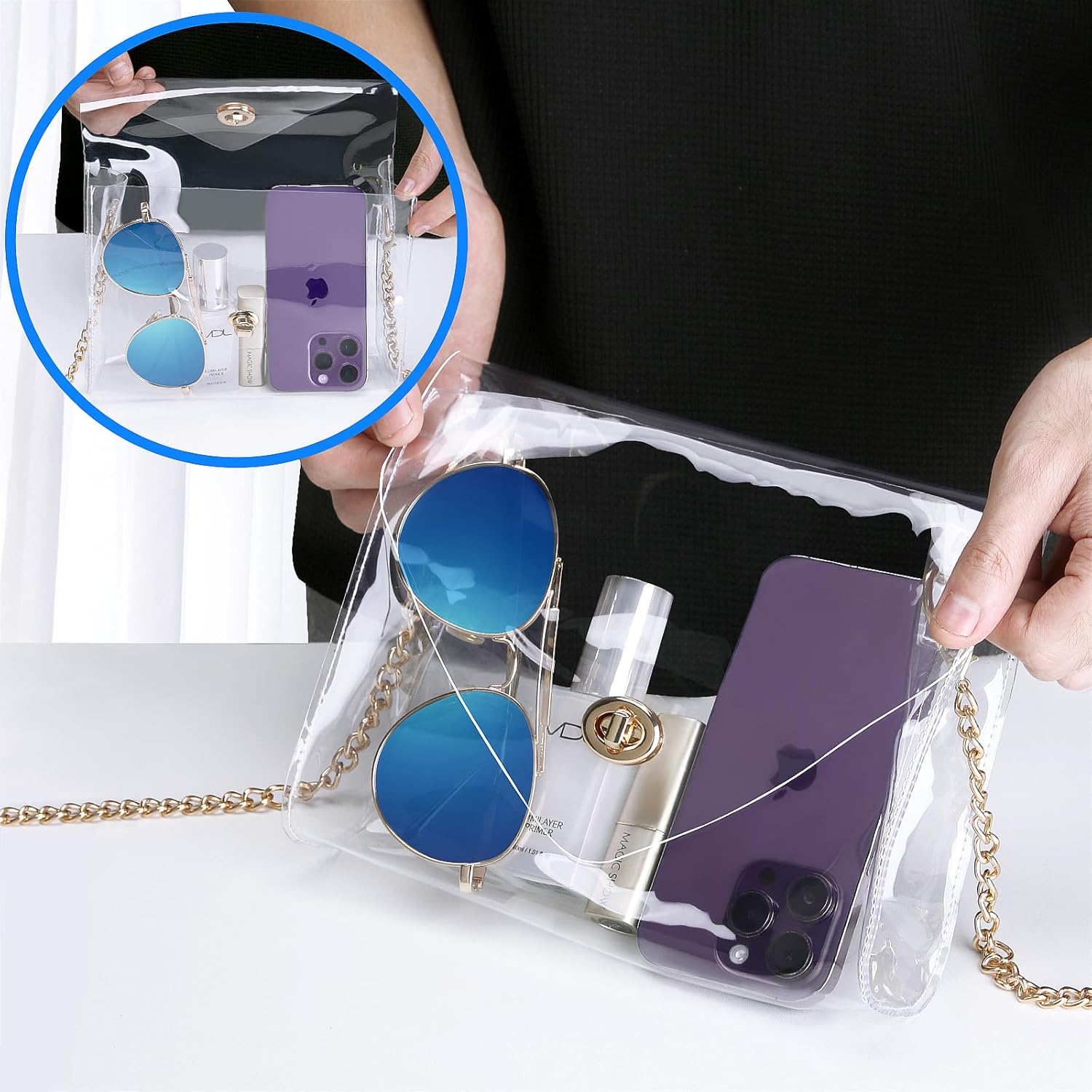HAOGUAGUA Clear Purse for Women, Clear Bag Stadium Approved, See Through Clear Handbag for Concerts Sports Events
