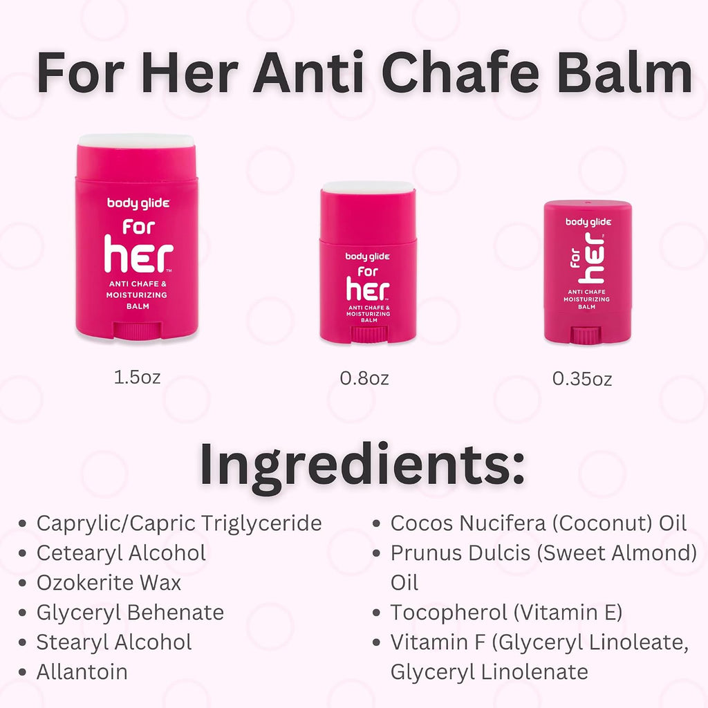 Body Glide For Her Anti Chafe Balm | Chafing Stick With Added Emollients | Great For Dry, Sensitive Skin And/Or Sensitive Areas | Use On Chest, Bra, Butt, Groin, Arm, And Thigh Chafing | 1.5Oz