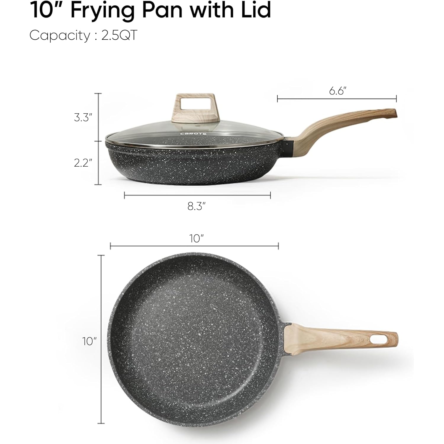 CAROTE Non Stick Frying Pan Skillet, Nonstick Granite Fry Pan with Glass Lid, Egg Pan Omelet Pans, Stone Cookware Chef's Pan, PFOA Free (Classic Granite, 10-Inch)