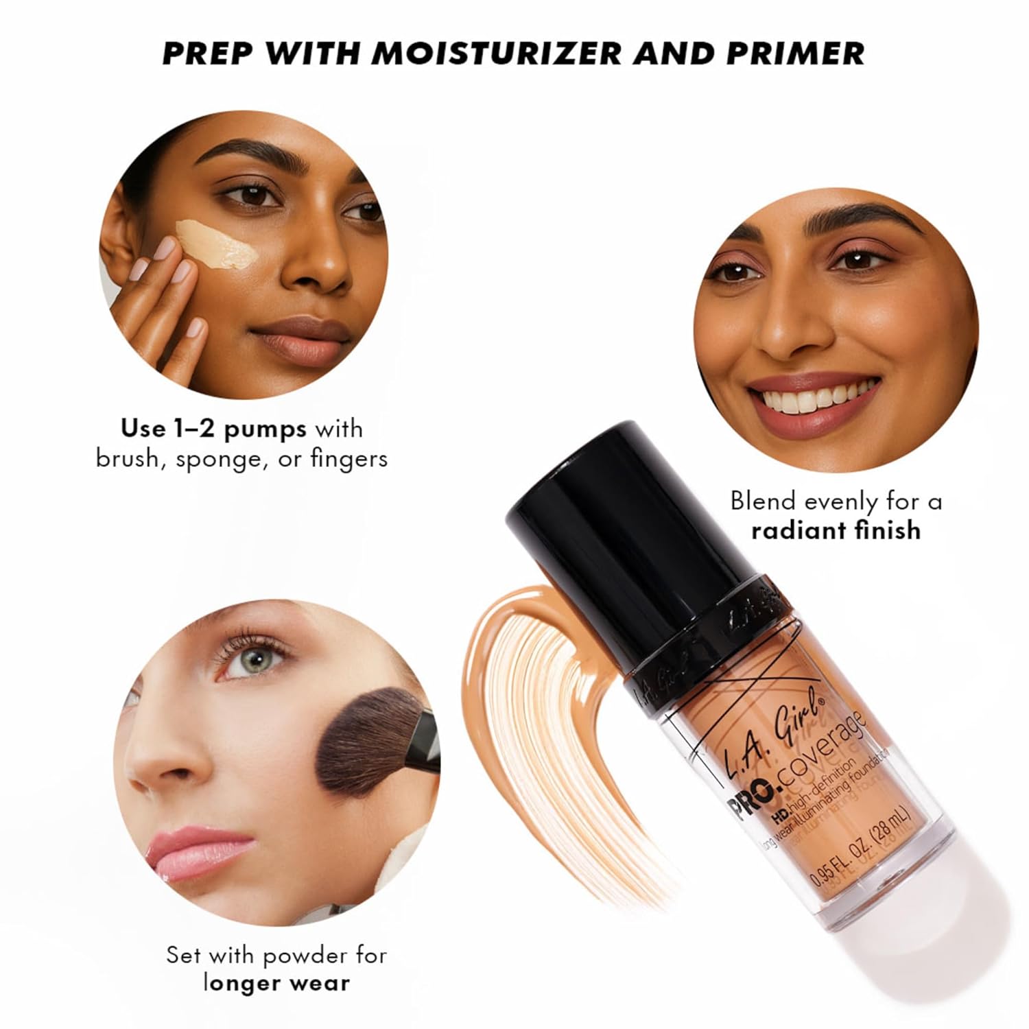 L.A. Girl Pro Coverage Liquid Foundation, White, 0.95 Fl Oz