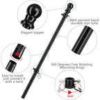 Black Flag Poles For Outside House - 5Ft Tangle Free Flag Pole For House,Heavy Duty Metal Flagpole,Outdoor Flagpoles Residential For Porch,Fence (Without Bracket)