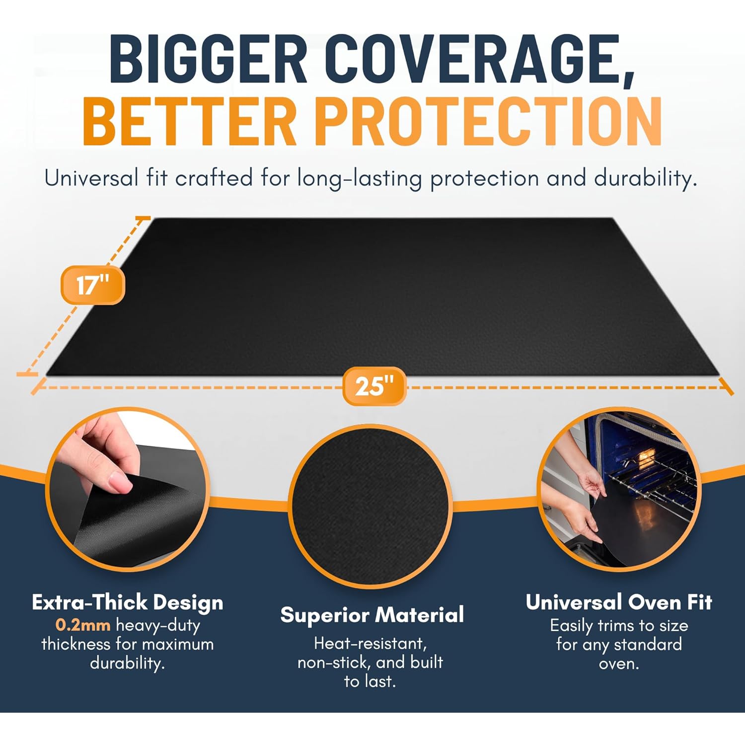 Oven Liners for Bottom of Oven - 2 Pack Large Heavy Duty Mats, 17”x25” Non-Stick Reusable Liner for Electric, Gas, Toaster Ovens, Grills - BPA & PFOA Free Kitchen Accessory to Keep Oven Clean (Black)