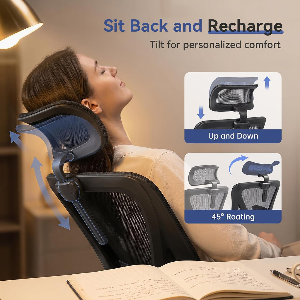 Mesh Office Chair With Adjustable Lumbar Support, Ergonomic High Back Desk Chair With Headrest, Swivel Rolling Computer Chair For Home Office (Black)