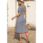 Dokotoo Womens Summer Casual Trendy 2026 Short Sleeve Maxi Dress Striped Split Vacation Color Block T Shirt Dress