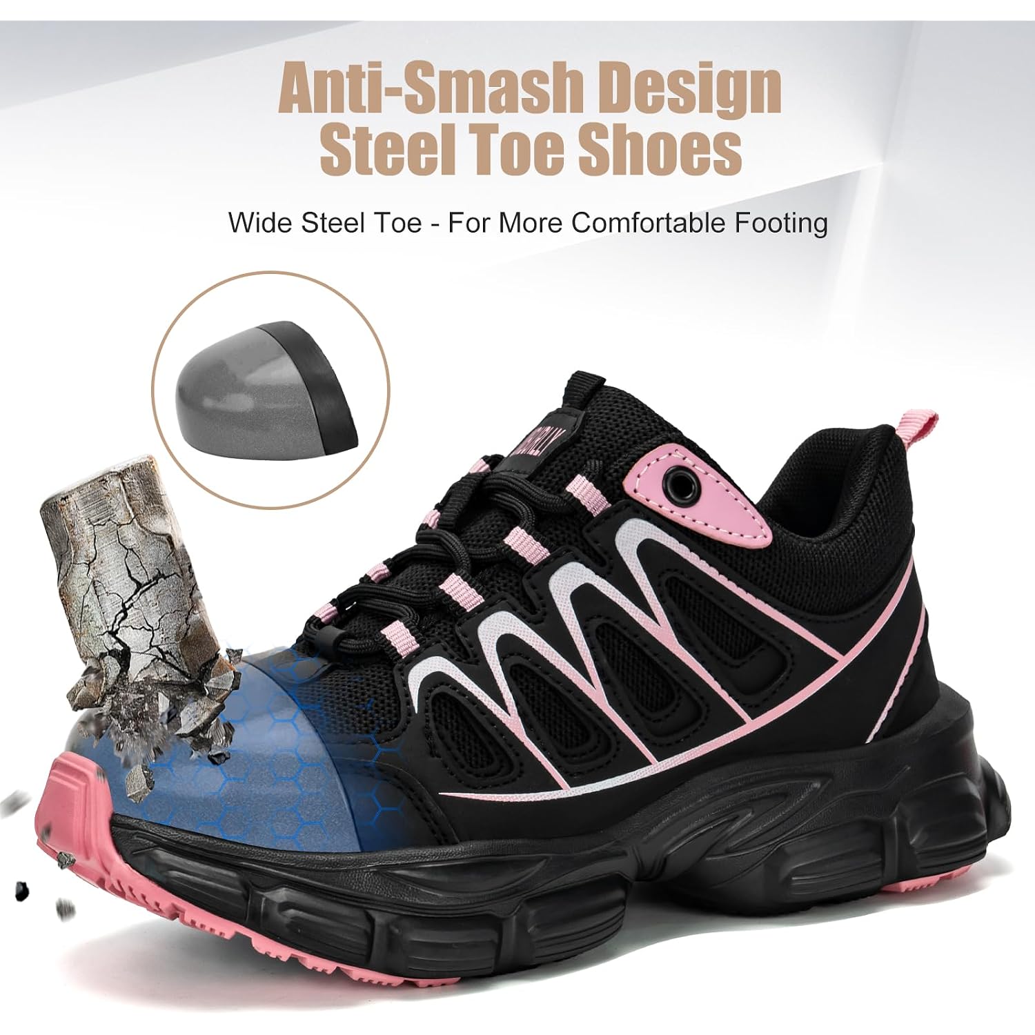 Hogent Steel Toe Shoes For Women Men Wide Non Slip Work Sneakers Indestructible Shoes Lightweight Breathable Construction Sneakers Puncture Proof Ergonomic Design