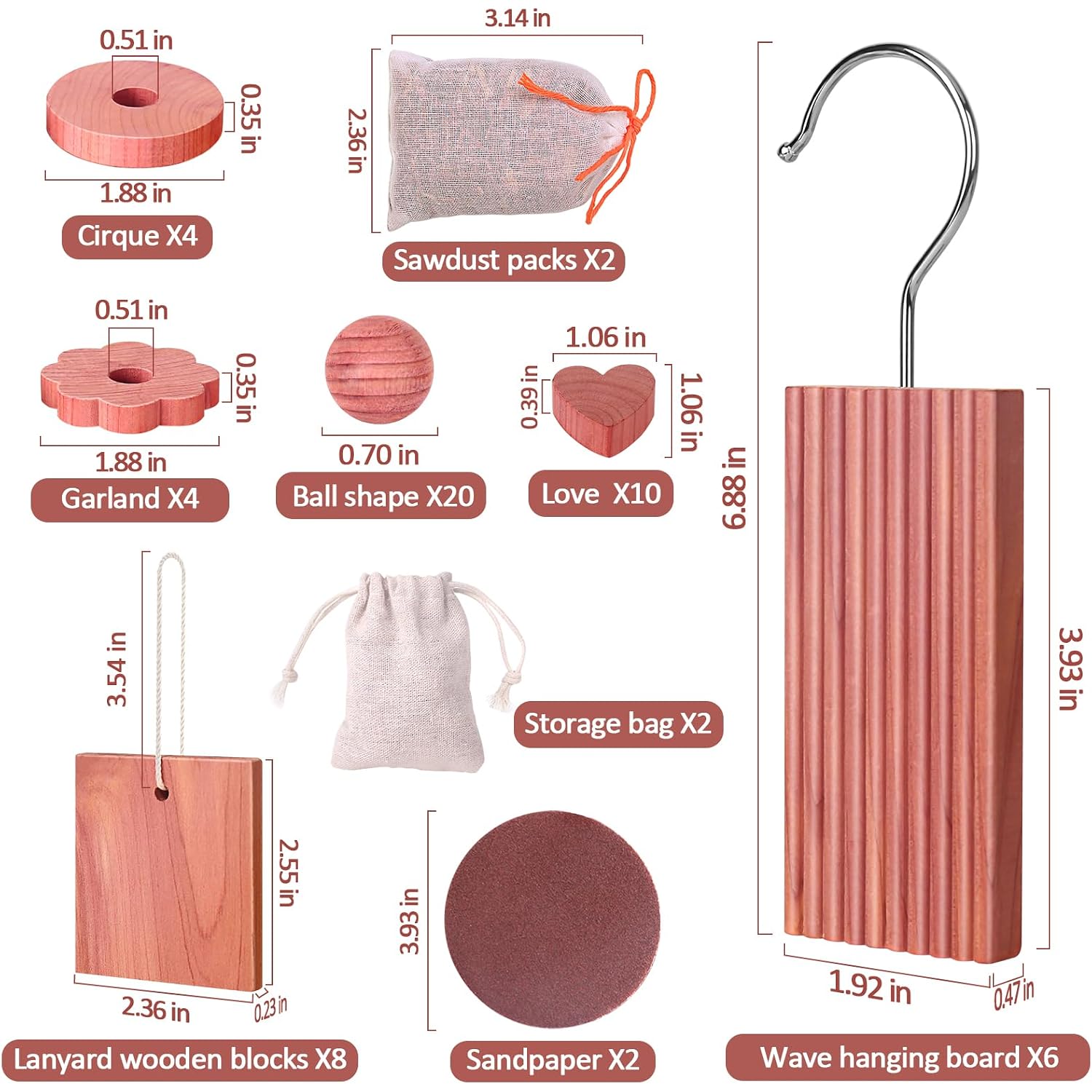 Cedar Blocks For Clothes Storage 56 Pcs, 100% Aromatic Planks With Metal Hooks, Cedar Wood Chips And Balls For Closets And Drawers, Fresh Scented Sachets