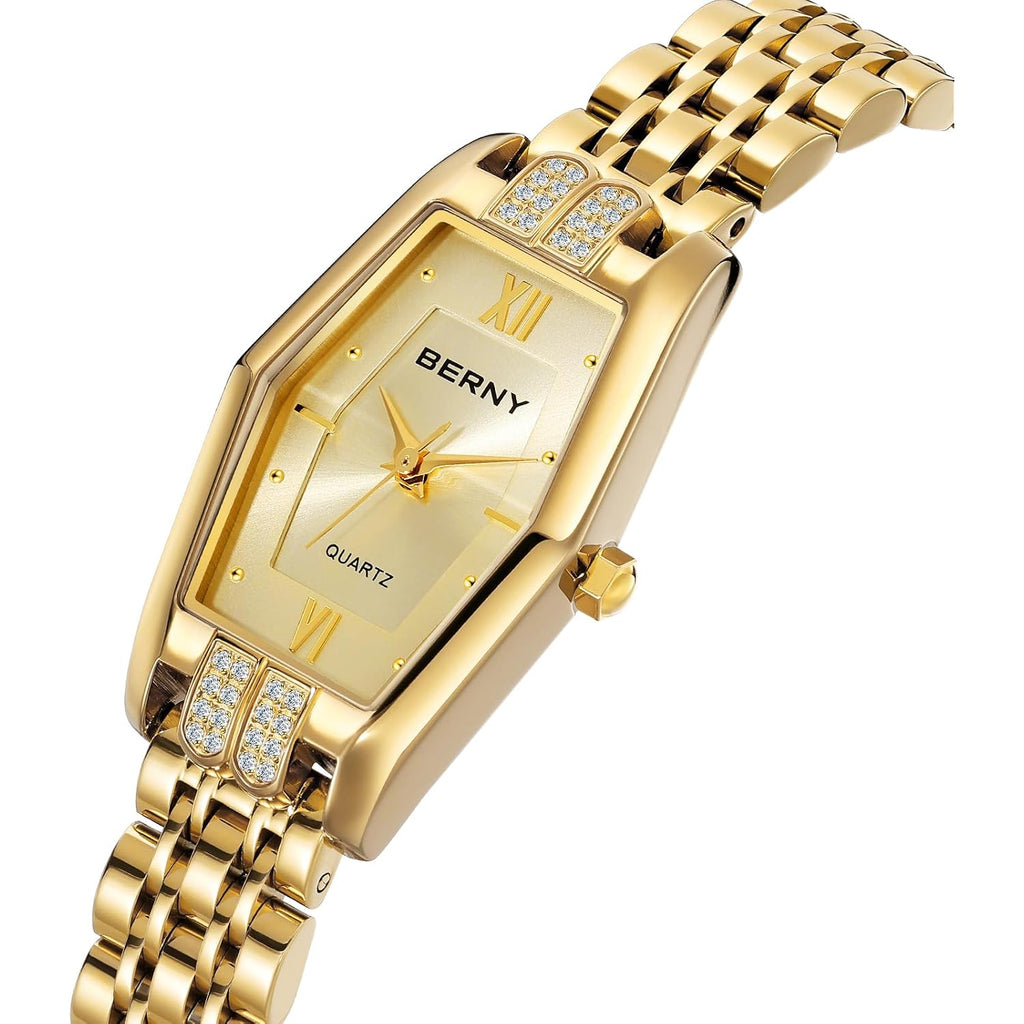 Berny Gold Watches For Women Dainty Hexagon Ladies Quartz Wrist Watches Stainless Steel Band Fashion Analog Watch Luxury Bracelet