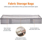 Amazon Basics Under Bed Storage Bags For Clothes And Blankets, Foldable Fabric Zipper Container With Clear Window And Reinforced Handles, Space Saving, 18 X 42 X 6 Inches, Gray, 2-Pack