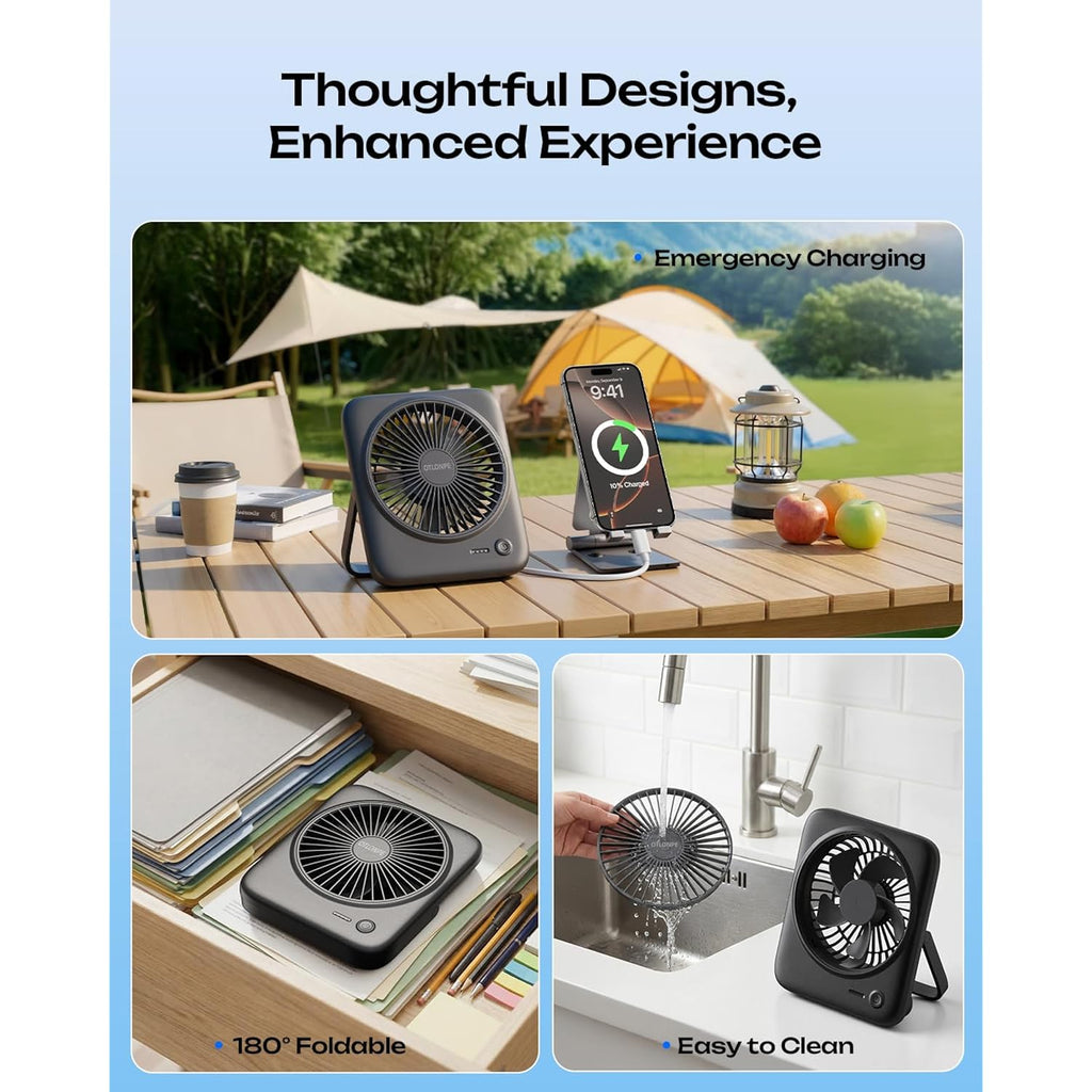 Otlonpe Personal Portable Desk Fan, 4000Mah Small Rechargeable Portable Fan Battery Operated & Usb Powered For Travel Sleeping Bedroom Office Home Table, Cordless, Quiet, 4-Speed, 6.5 Inch (Black)