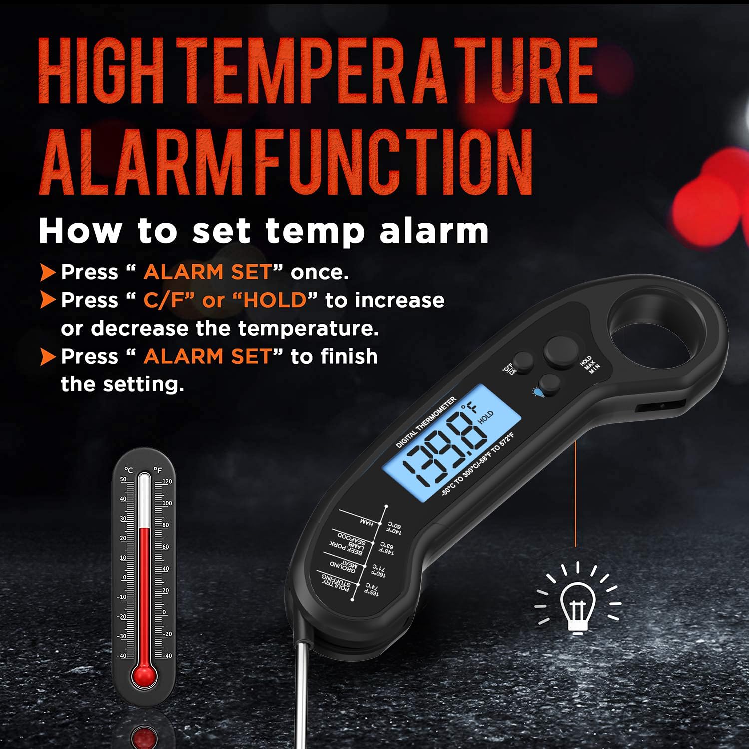 Meat Thermometer Digital, Instant Read Meat Thermometeri For Grill And Cooking, Waterproof Food Thermometer For Kitchen And Outside, Bbq, Turkey, Candy, Liquids, Beef