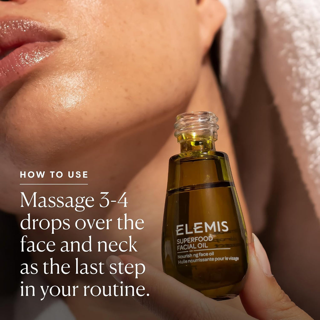 Elemis Superfood Facial Oil - Antioxidant-Rich Nourishing Serum, Radiance-Enhancing Lightweight Skin Elixir, Hydration Booster, Non-Greasy Botanical Blend - 15Ml