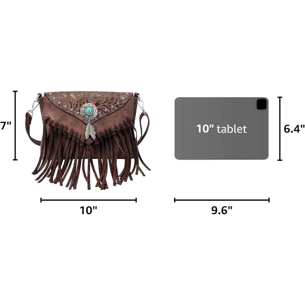 Small Crossbody Bags For Women Crossbody Handbag Fringe Purse Tassel Shoulder Bag Turquoise Concho Wallet