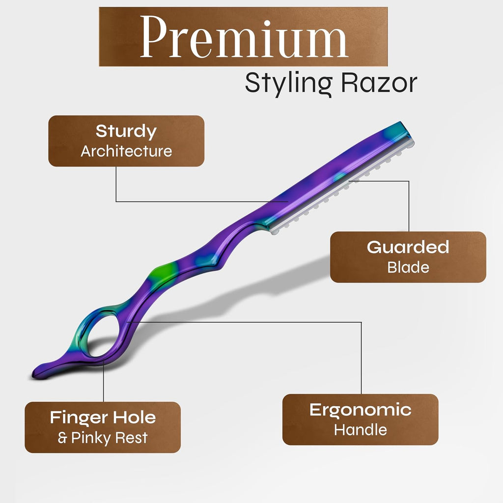 Facón Hair Razors For Cutting Hair - Professional Styling Razor Kit With 11 Replacement Blades, Stainless Steel Hairs Cutting Tool For Salon & Home, Premium Cutting Thinning Texturizing Faether Razor