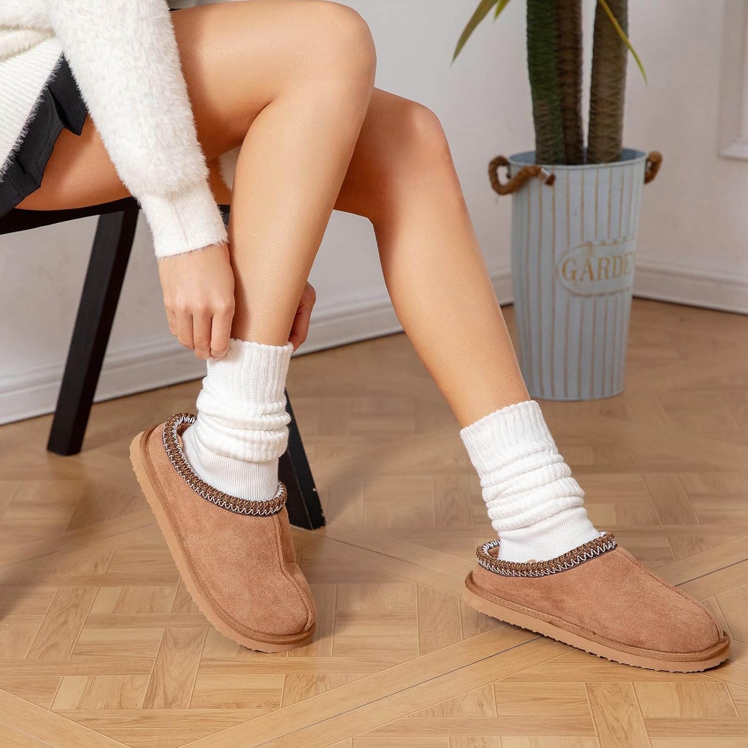 Women'S Slippers Fuzzy Cozy Short Ankle Shoes Indoor And Outdoor Mules Furry Warm House Slippers For Woman Cute Fluffy Clogs