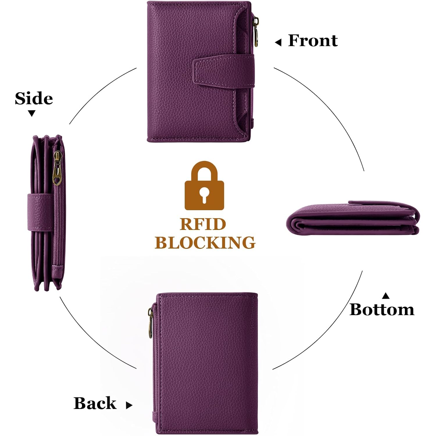 Airkit Small Wallet Women RFID Blocking Soft Leather Bifold Compact Card Holder Wallet for Women with Zipper Coin Pocket 4 ID Window