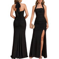 Women Bodycon Maxi Dress High Slit Halter Tie Ruched Long Formal Cocktail Wedding Guest Dresses