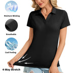 Womens Polo Shirts Short Sleeve V Neck Business Casual Work Tops Quick Dry UPF 50+ Sun Protection Golf Shirt Fitted Collared