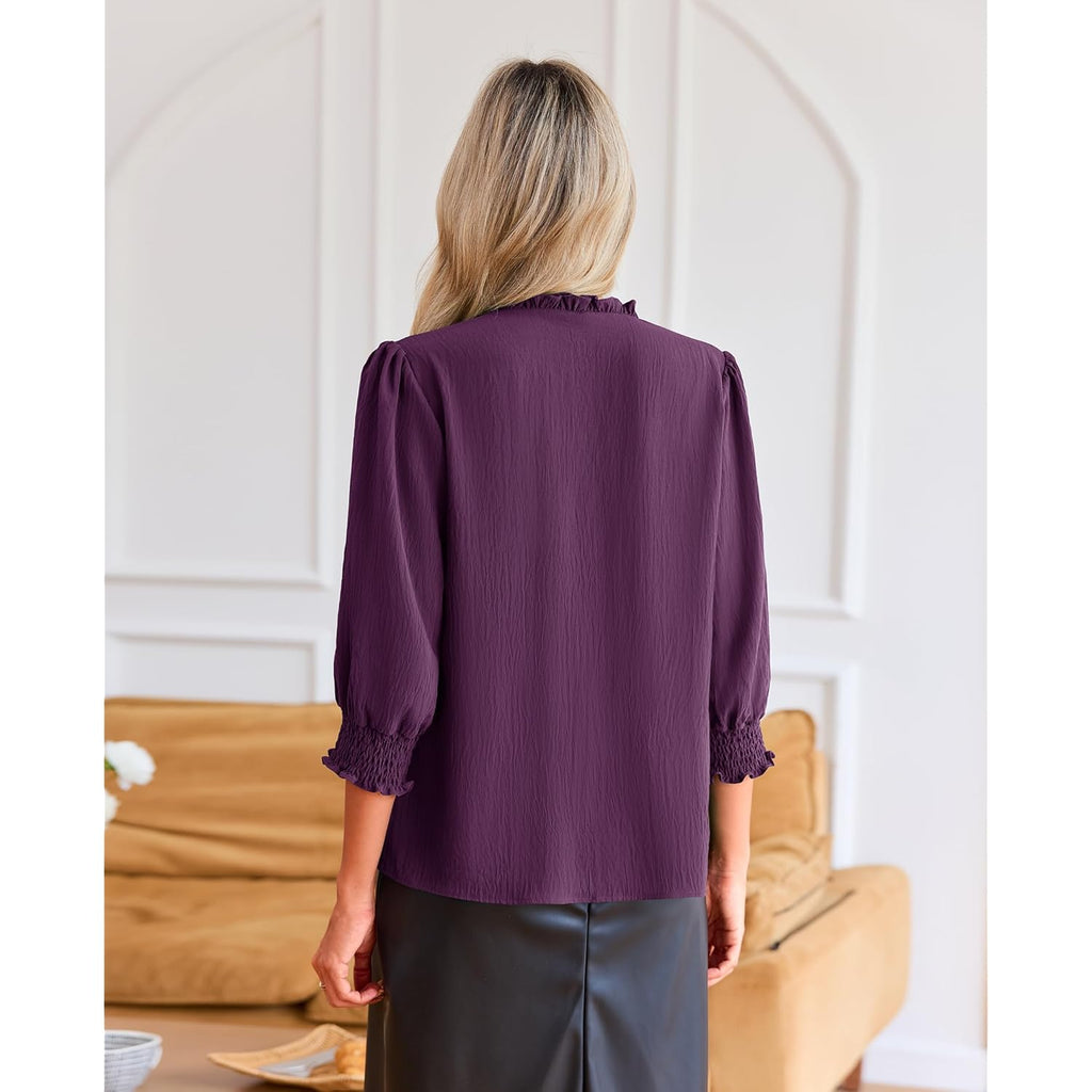 Blouses for Women Dressy Casual 3/4 Length Sleeve Womens Tops 2026 Fashion Spring Trendy Smocked Business Casual Work