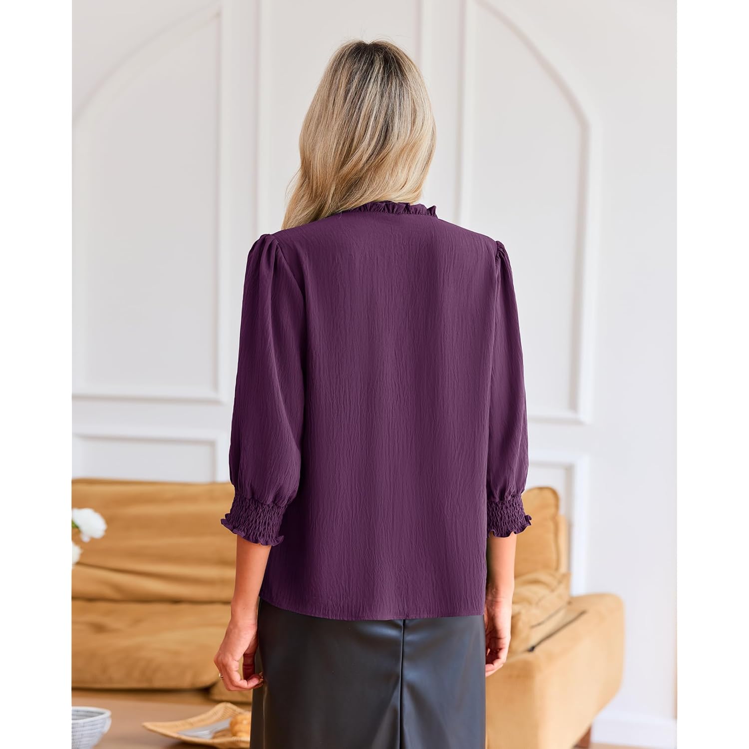 Blouses for Women Dressy Casual 3/4 Length Sleeve Womens Tops 2026 Fashion Spring Trendy Smocked Business Casual Work