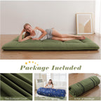 Japanese Floor Mattress, Futon Mattress With Portable Storage Bag And Washable Cover, Roll Up Thick Tatami Mat Suitable For Camping, Guest Room, Green, Twin