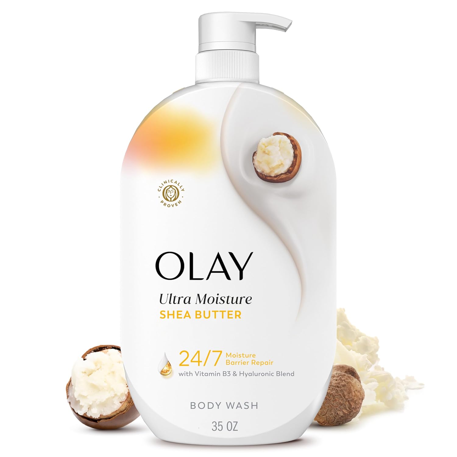 Olay Body Wash For Women, Ultra Moisture, 24/7 Moisture Barrier Repair, Hydrating Formula For Visibly Healthy Soft Skin, Vitamin B3 & Hyaluronic Blend, For All Skin Types, Shea Butter Scent, 35 Fl Oz