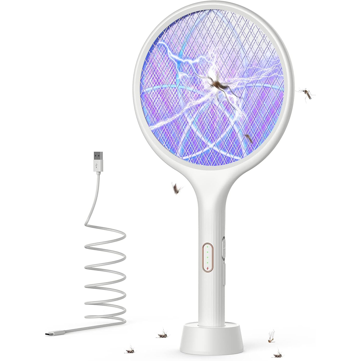 Yissvic Electric Fly Swatter 4000V Bug Zapper Racket Dual Mode (2, White) | Auto Manual Mode, Purple Attractant Light, Rechargeable, Indoor & Outdoor Home Camping Yard Use
