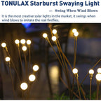 Tonulax Solar Garden Lights - Upgraded Solar Swaying Light, Sway By Wind, Outdoor Lights, Yard Patio Pathway Decoration, High Flexibility Iron Wire & Heavy Bulb Base, Warm White(2 Pack)
