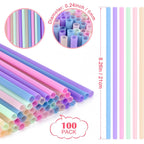 [100 Pcs] Colorful Disposable Plastic Drinking Straws - 8.26" Long & 0.24" Diameter Cute Straws For Juice,Coffee,Milk,Cocktail, Ideal For Bachelorette Party, Birthday Party, Bridal Shower, Baby Shower
