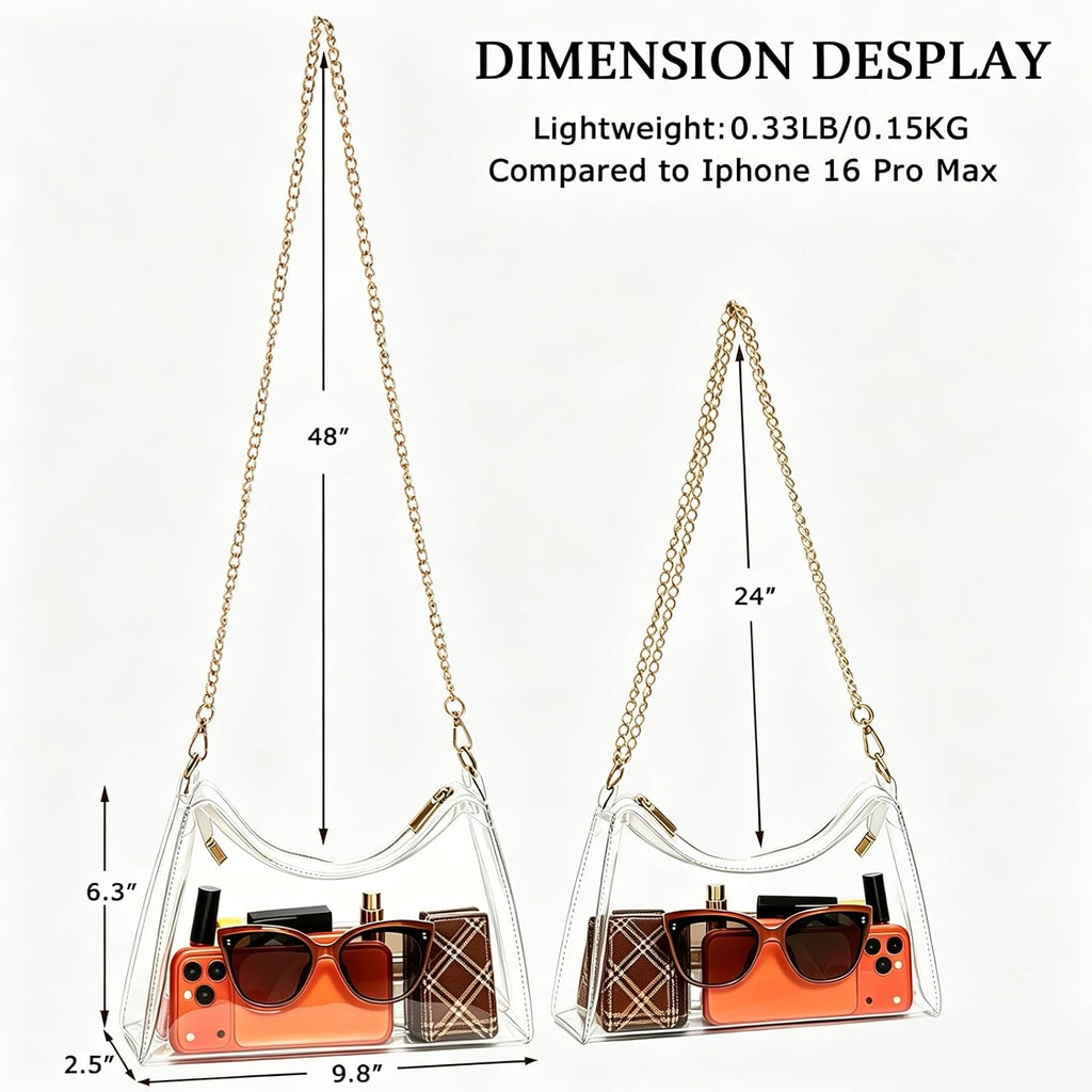 Clear Purse Bag For Stadium Events Transparent Clear Crossbody Shoulder Chain Bag