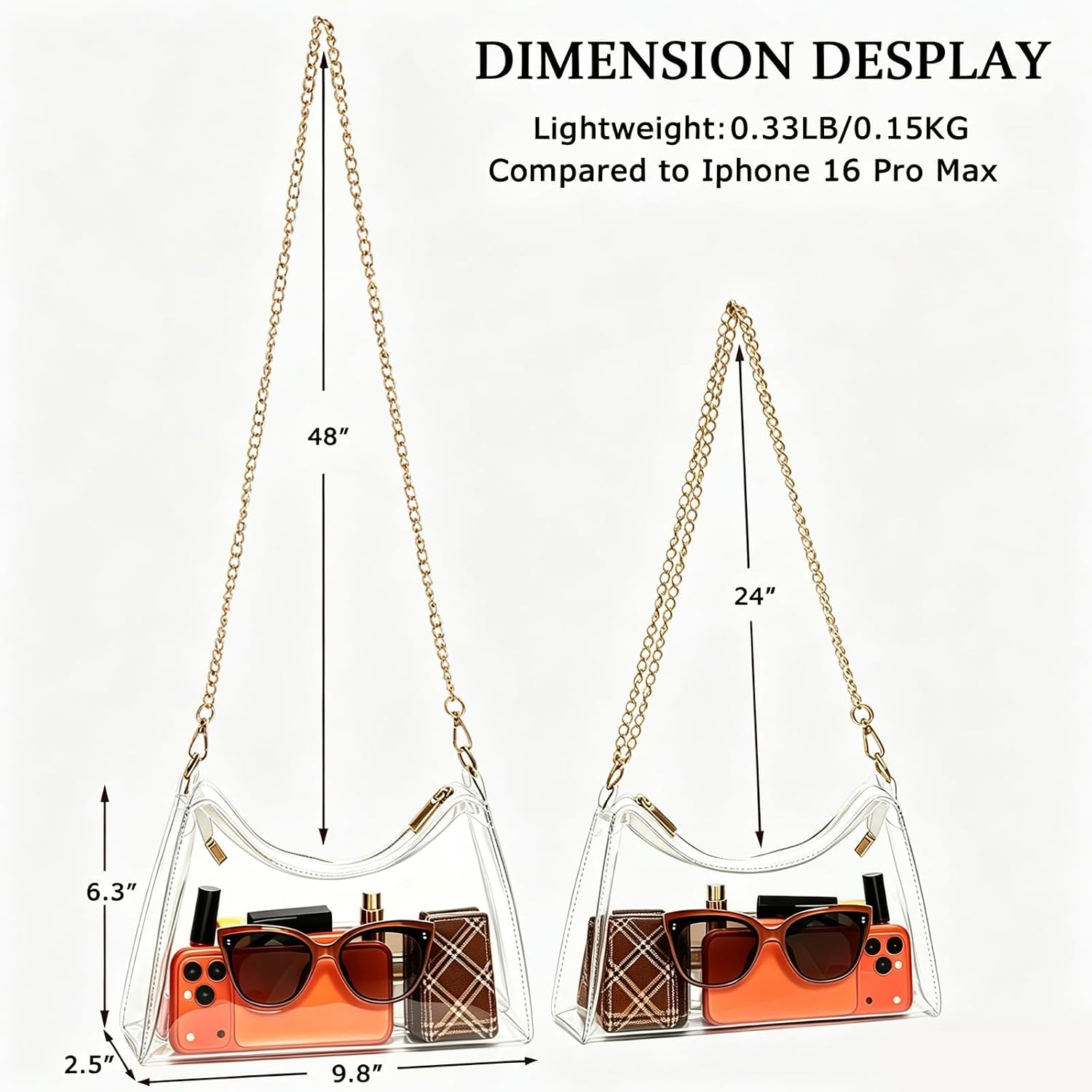 Clear Purse Bag For Stadium Events Transparent Clear Crossbody Shoulder Chain Bag