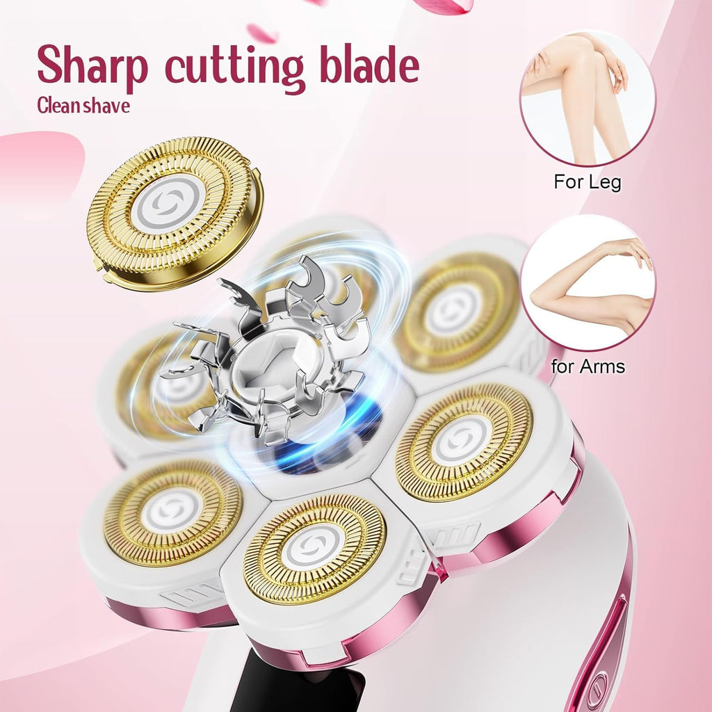 Electric Razors for Women, 7D Floating Head Cordless Shaver, Wet/Dry Painless Hair Remover with Detachable Head, Waterproof for Face, Legs, Underarm, Ideal Gift (Pink)