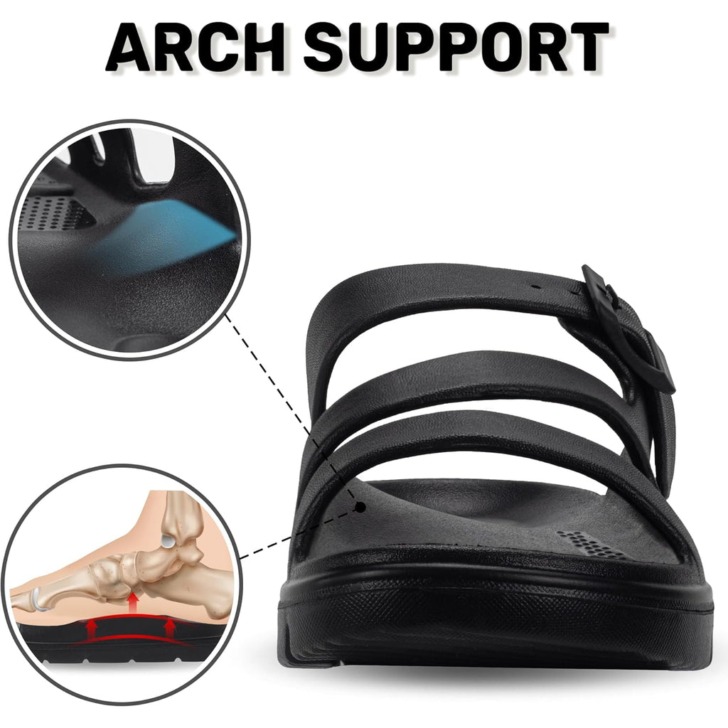 PIMIO Arch Support Sandals for Women Slip On Recovery Slides for Plantar Fasciitis Relief, Non-Slip Lightweight Slippers With Thick Cushion For Waking Foot Pain & All-Day Comfort