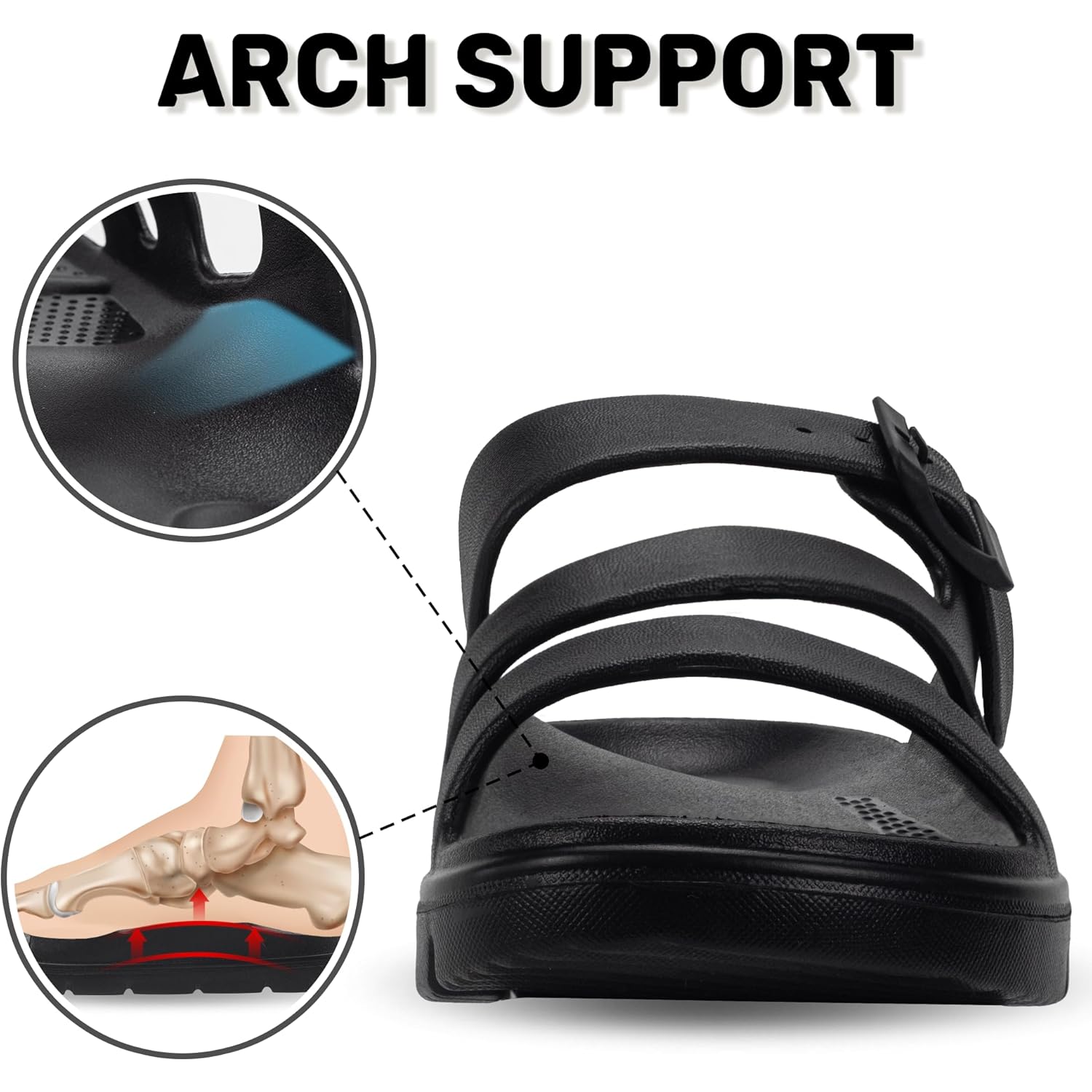 PIMIO Arch Support Sandals for Women Slip On Recovery Slides for Plantar Fasciitis Relief, Non-Slip Lightweight Slippers With Thick Cushion For Waking Foot Pain & All-Day Comfort