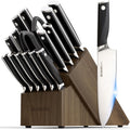 Astercook Knife Set, Kitchen Knives Set With Block And Sharpener Full Tang 17 Pcs German Stainless Steel Knives Sharp Blade Dishwasher Safe Premium Knife Set, Black Father Day Gifts For Men