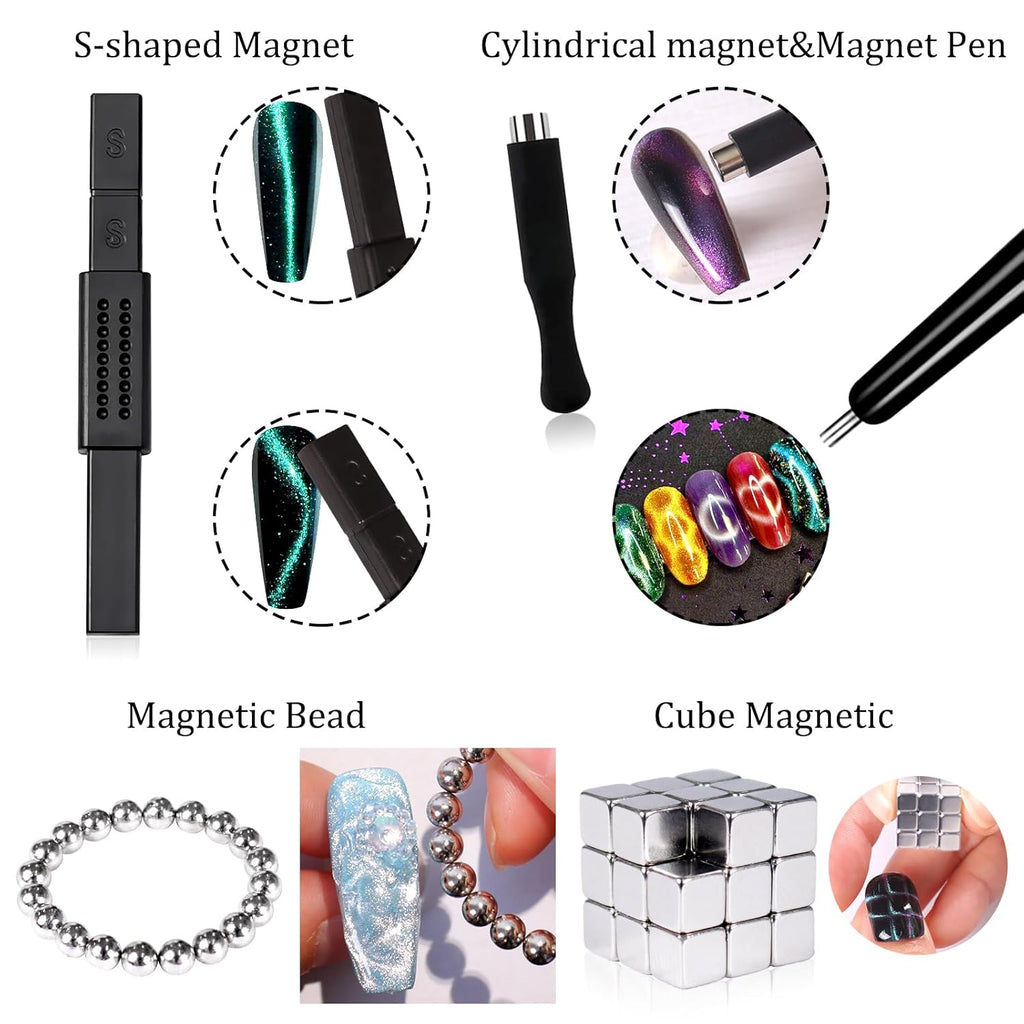 41Pcs Nail Magnet Tool Set, Strong Cat Eye Gel Nail Polish Kit Magnetic Wand, Heart Nails CatEye Magnets Sticks for Home DIY Salon Nail Design Tools Nail Art Accessories