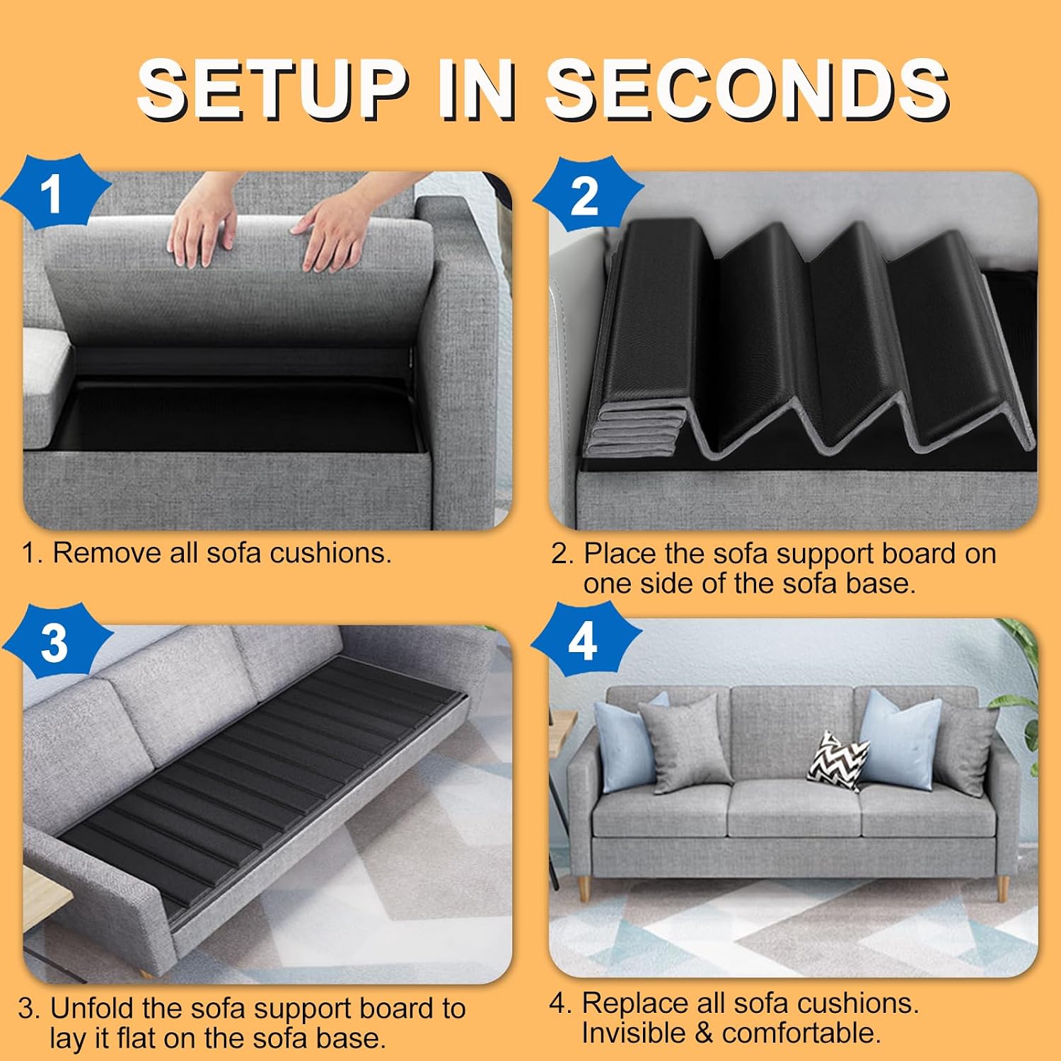 Laveve Heavy Duty Couch Cushion Support Board For Sagging Sofa, 21.5''X48'' Extra Thick Solid Wood Under Couch Insert With Anti-Slip Dots, Repair Sagging Spring Sofa And Replace Worn Cushions