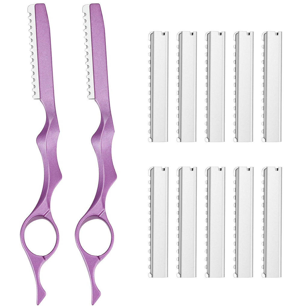 Mudder 12 Pieces Hair Razors For Cutting Hair 6.89 Inch Styling Thinning Razor Set, 2 Texturizing Cutting Tool Kit And 10 Stainless Steel Replacement Blades For Salon Home Women Men(Pink)