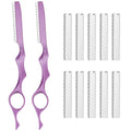 Mudder 12 Pieces Hair Razors For Cutting Hair 6.89 Inch Styling Thinning Razor Set, 2 Texturizing Cutting Tool Kit And 10 Stainless Steel Replacement Blades For Salon Home Women Men(Pink)