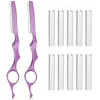 Mudder 12 Pieces Hair Razors For Cutting Hair 6.89 Inch Styling Thinning Razor Set, 2 Texturizing Cutting Tool Kit And 10 Stainless Steel Replacement Blades For Salon Home Women Men(Pink)
