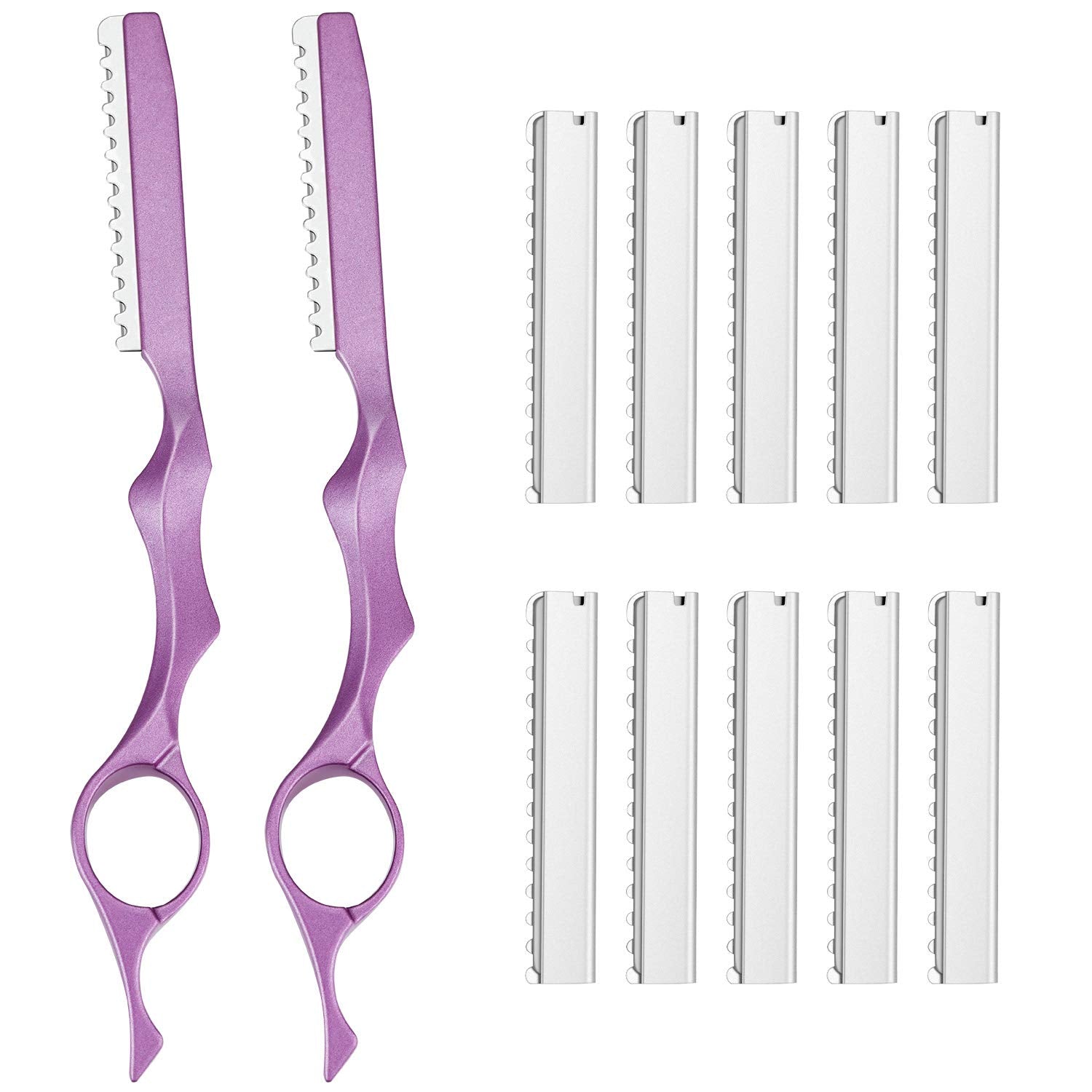 Mudder 12 Pieces Hair Razors For Cutting Hair 6.89 Inch Styling Thinning Razor Set, 2 Texturizing Cutting Tool Kit And 10 Stainless Steel Replacement Blades For Salon Home Women Men(Pink)