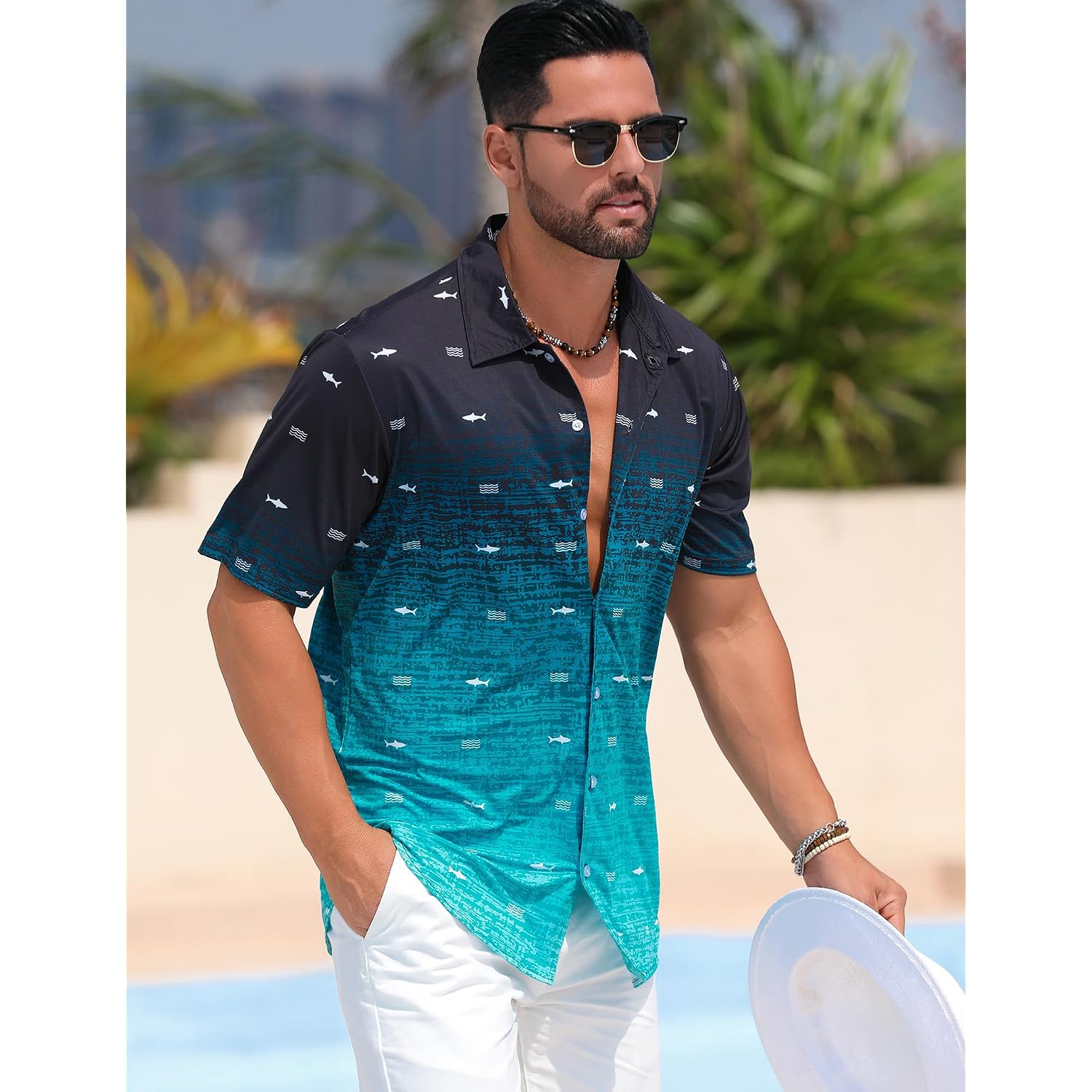 Eletop Men'S Hawaiian Shirt Summer Stretch Short Sleeve Tropical Beach Button Down Casual Shirt