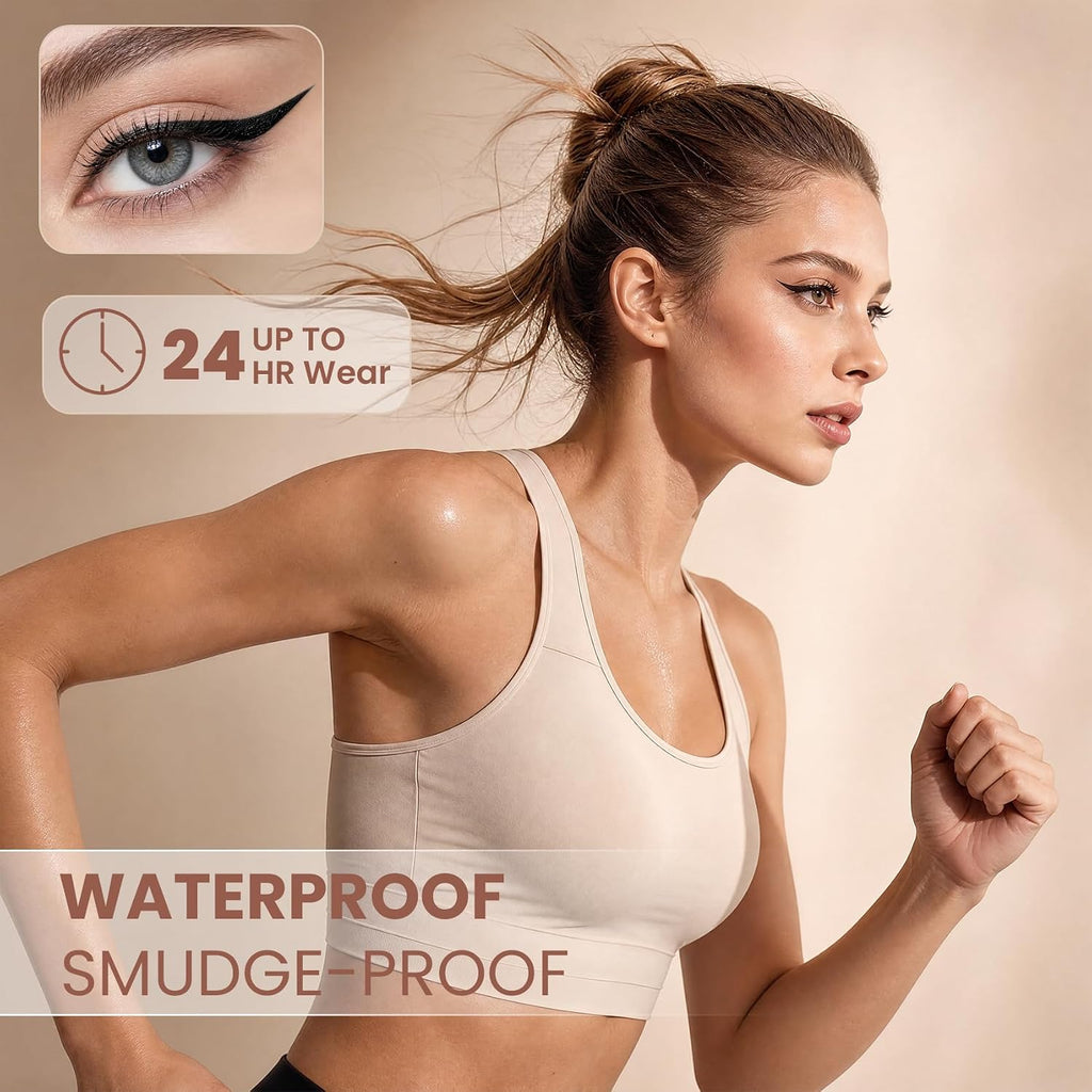 Dual-Ended Winged Eyeliner Stamp Pen, Cat Eye Stamp Eyeliner Tool For Perfect Wings, Waterproof Smudge Proof Quick Dry Liquid Eyeliner Stamp, Quick Makeup For Beginners (Black & Brown)