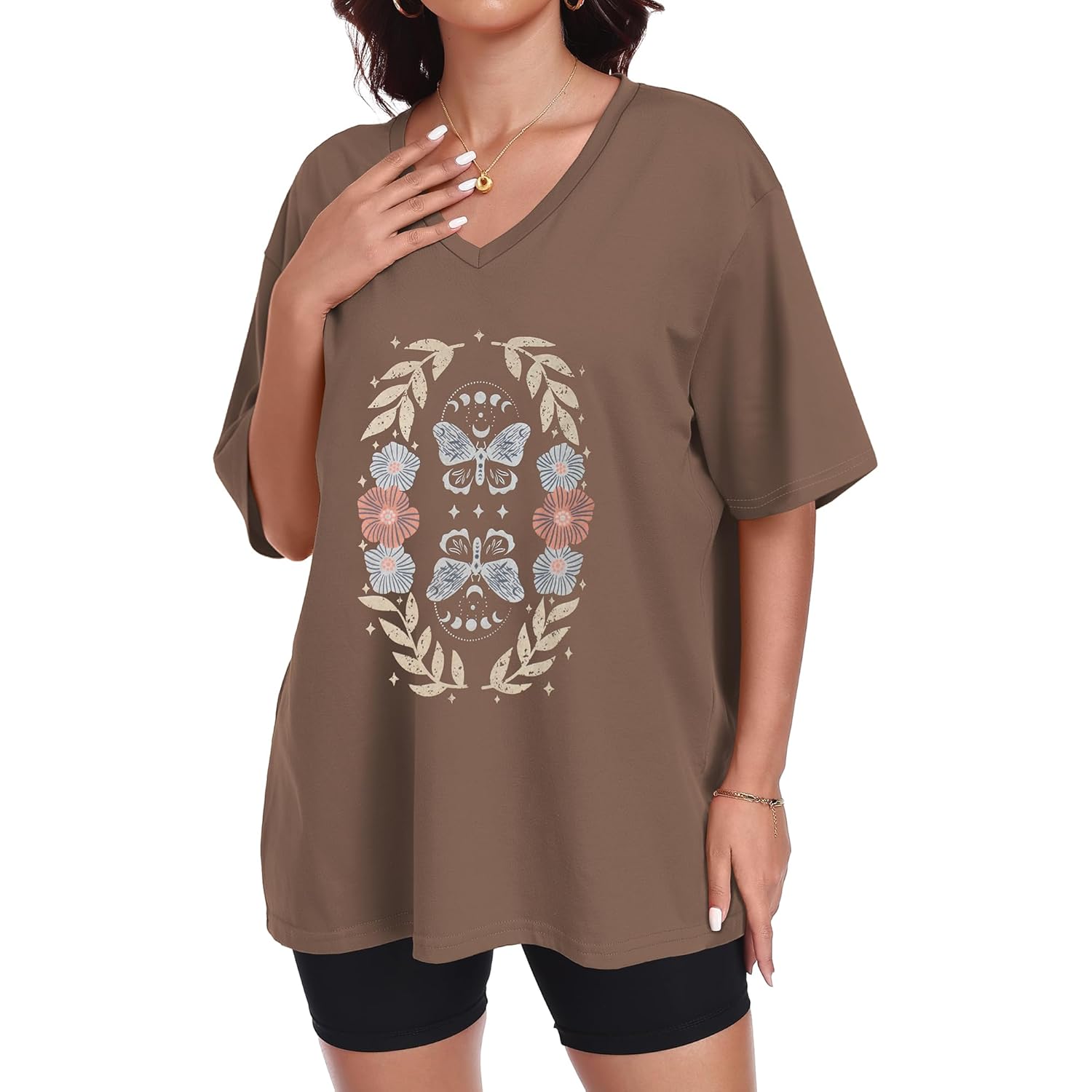 Oversized Tshirts for Women V Neck Summer Graphic Tees Casual Short Sleeve Loose Tops 2026