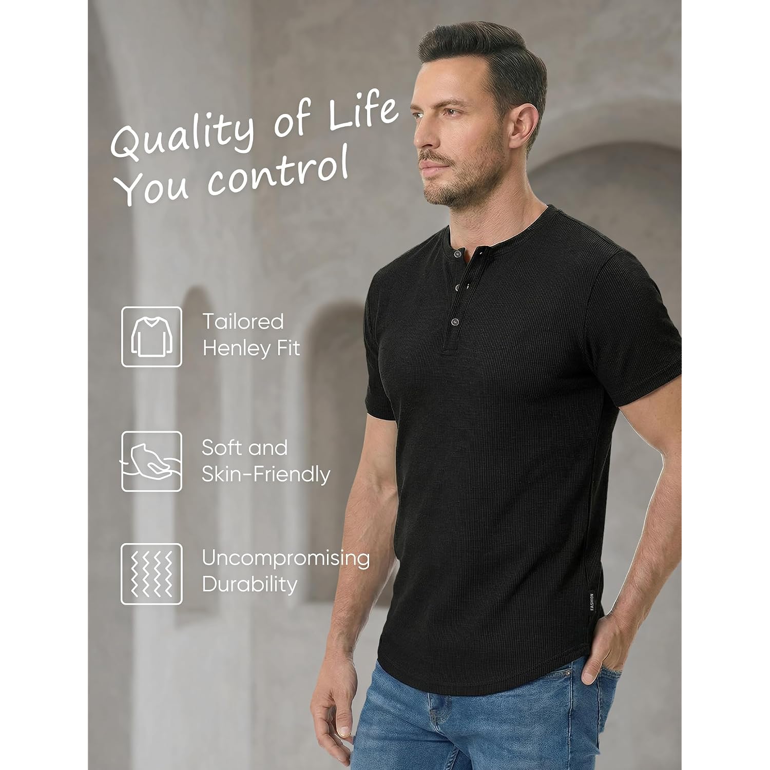 Jmierr Men'S Muscle Slim Henley Shirts Crewneck Longline T-Shirt Gym Workout Athletic Shirt Tees With Button