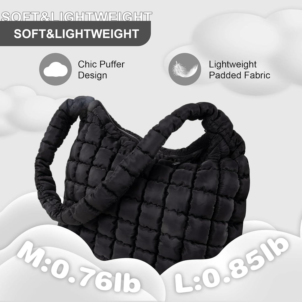 Quilted Puffer Tote Bag Purse Puffy Crossbody Shoulder Bag,Lightweight Nylon Hobo Bag Puffer Carryall Bag For Women Girl