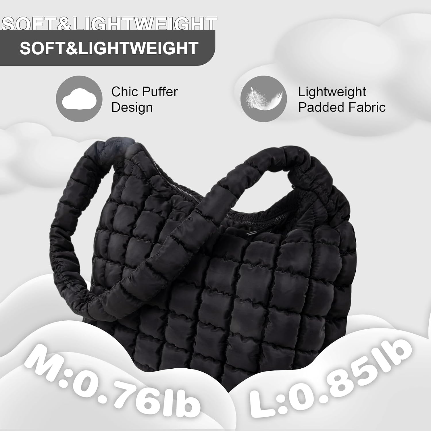 Quilted Puffer Tote Bag Purse Puffy Crossbody Shoulder Bag,Lightweight Nylon Hobo Bag Puffer Carryall Bag For Women Girl