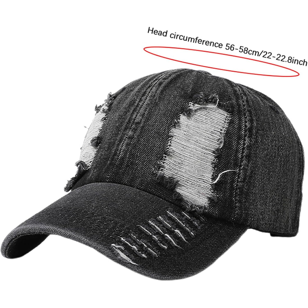 Denim Hats for Women Vintage Washed Distressed Ripped Jean Hat Adjustable Baseball Cap Trucker Unisex Headwear Blue