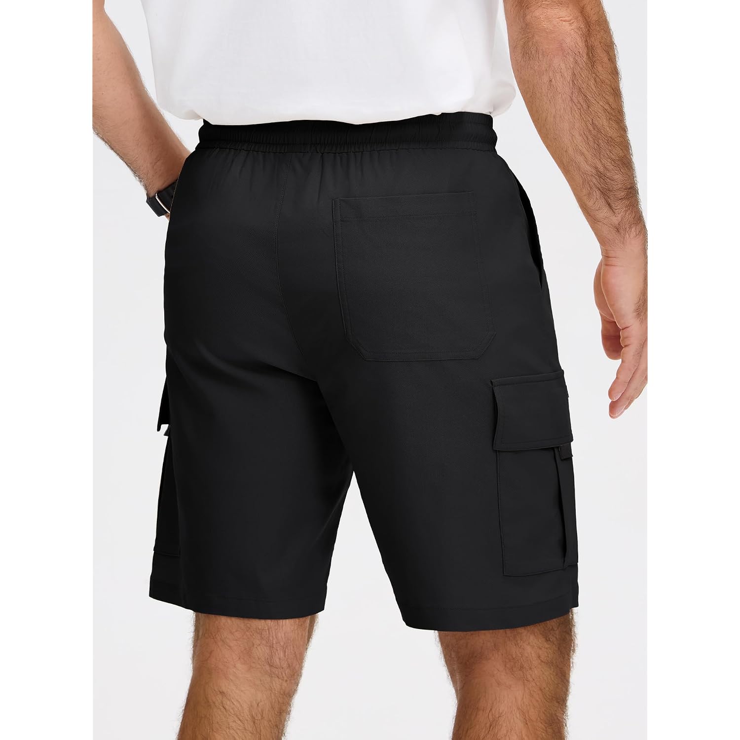 Jemldl Mens Casual Cargo Shorts Stretch Elastic Waist Drawstring Summer Work Short With 5 Pockets