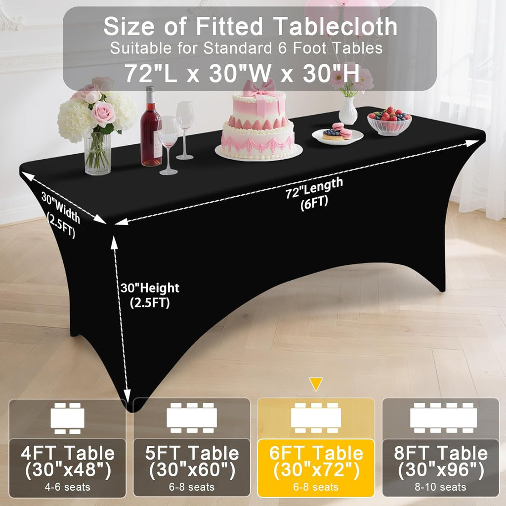 Smiry 2 Pack Spandex Table Cloth 6FT, Elastic Fitted Stretch Tablecloths, Washable and Wrinkle Free Rectangular Patio Table Cover for Outdoor, Wedding, Banquet & Parties (Black, 72Lx30Wx30H Inch)